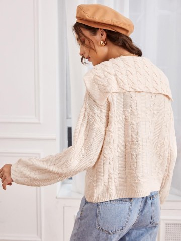 Drop Shoulder Cable Knit Horn Button Cardigan