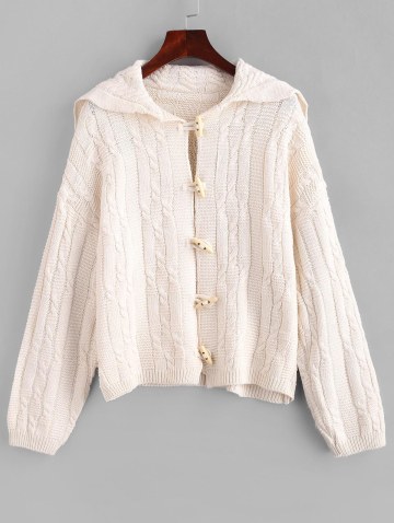 Drop Shoulder Cable Knit Horn Button Cardigan