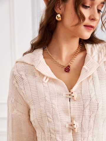 Drop Shoulder Cable Knit Horn Button Cardigan