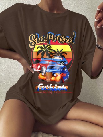 Drop Shoulder Car Graphic Oversized Tunic Tee