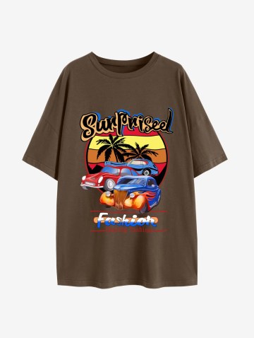 Drop Shoulder Car Graphic Oversized Tunic Tee