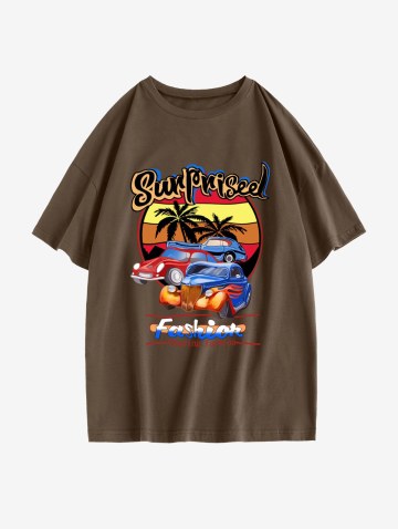 Drop Shoulder Car Graphic Oversized Tunic Tee