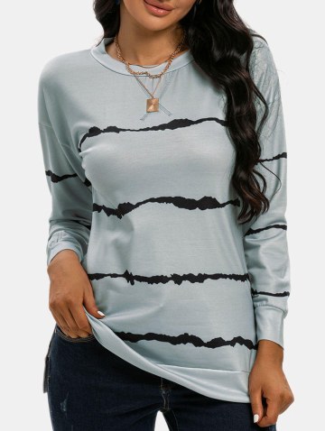 Drop Shoulder Striped Slit T Shirt