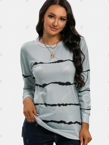 Drop Shoulder Striped Slit T Shirt