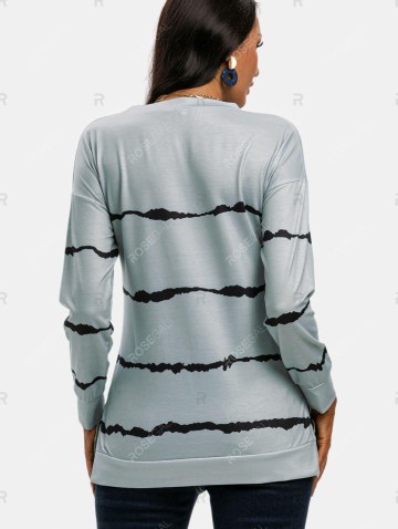 Drop Shoulder Striped Slit T Shirt