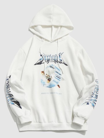 Fleece-lined Enjoying Flying Graphic Hoodie