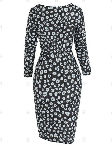Floral Print Long Sleeve Mini Surplice Dress