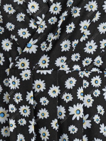 Floral Print Long Sleeve Mini Surplice Dress