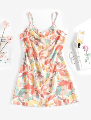 Flower Print Cowl Front Mini Dress