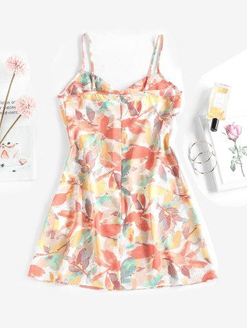 Flower Print Cowl Front Mini Dress