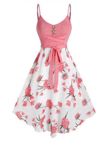 Front Cross Floral Printed Spaghetti Strap Dress