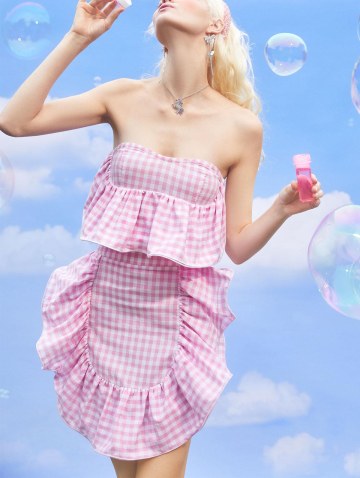 Gingham Flounce Bandeau Skirt Set