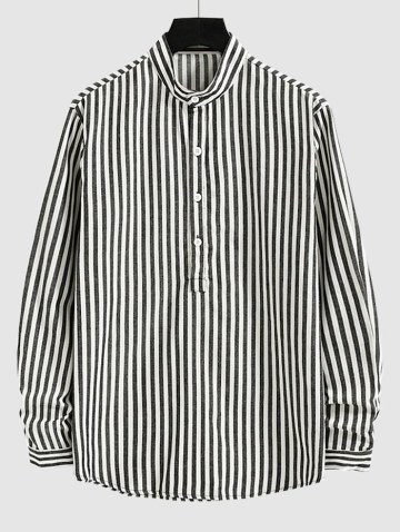 Half Button Vertical Striped Shirt