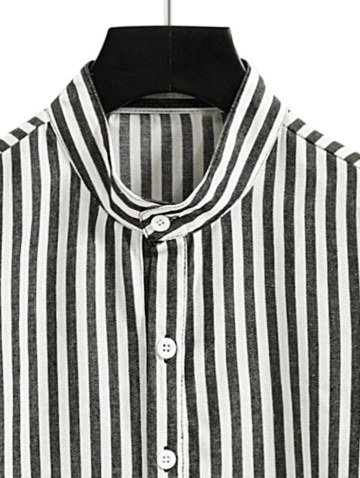Half Button Vertical Striped Shirt