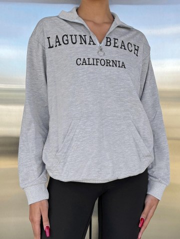 Half Zip California Graphic Pocket Sweatshirt