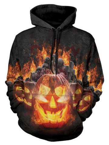 Halloween 3d Skull Pumpkin Lamp Print Hoodie
