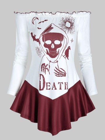 Halloween Death Print Off The Shoulder T-shirt