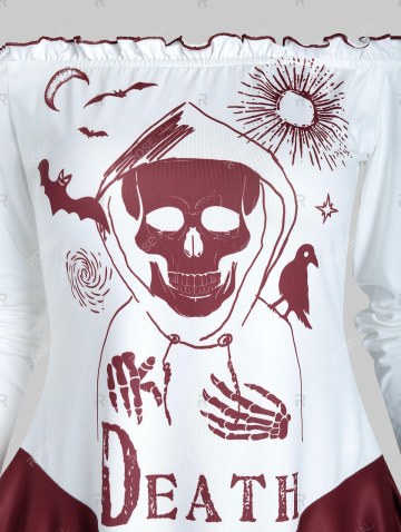Halloween Death Print Off The Shoulder T-shirt