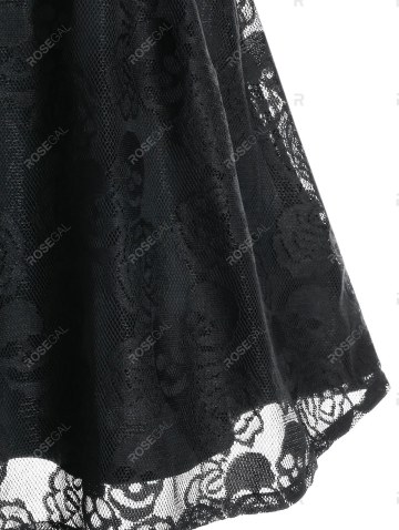 Halloween Skull Lace Insert Plaid Print Sleeveless Dress