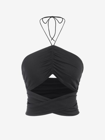 Halter Ruched Cross Front Crop Top