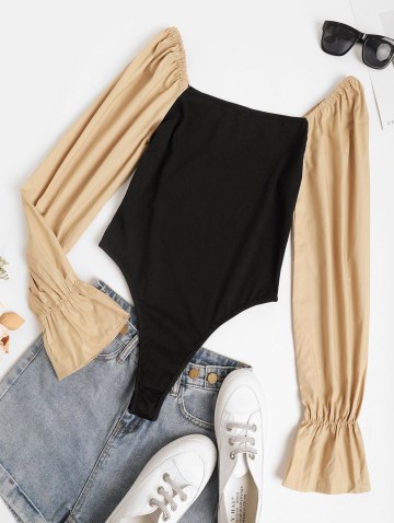 High Cut Poet Sleeve Combo Bodysuit