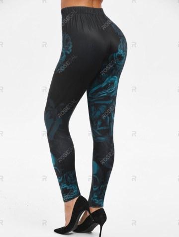 High Rise Rose Skull Print Halloween Skinny Leggings