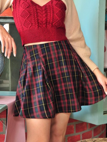 High Waist Plaid Pleated Mini Skirt