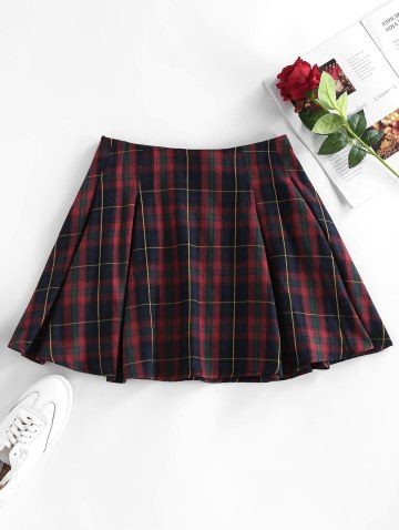 High Waist Plaid Pleated Mini Skirt