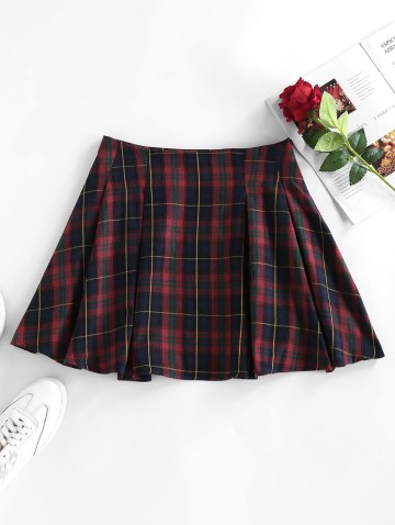High Waist Plaid Pleated Mini Skirt