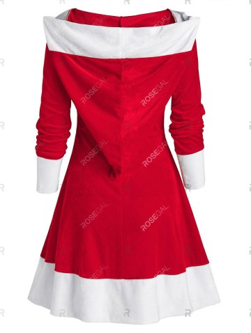 Hooded Christmas Velvet Lace Up Dress