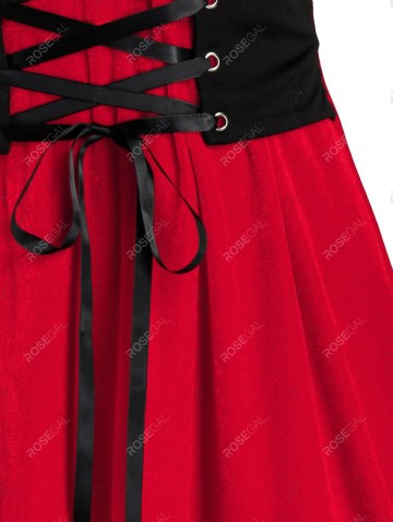 Hooded Christmas Velvet Lace Up Dress