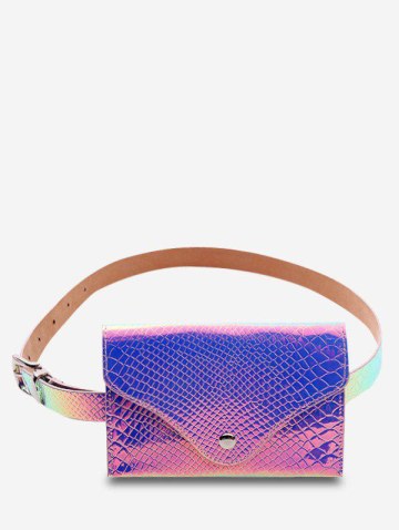 Iridescent Embossed Buckle Belt With Bag
