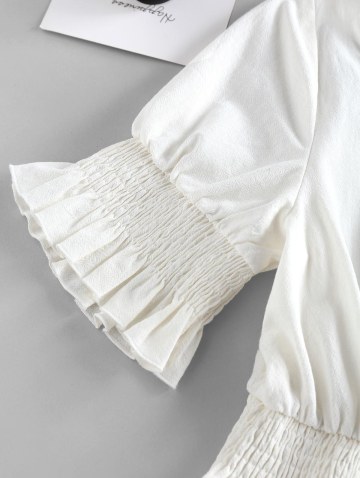 Keyhole Smocked Ruffle Blouse