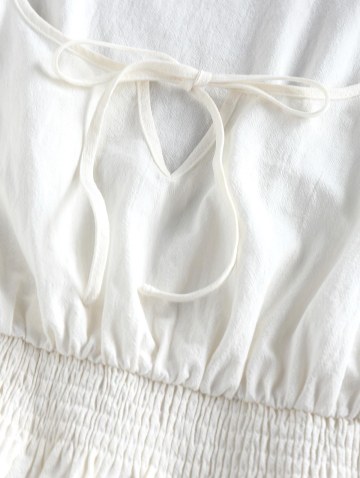 Keyhole Smocked Ruffle Blouse