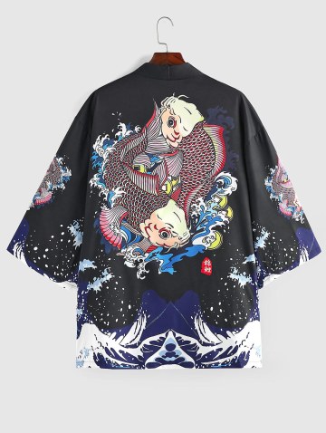 Koi Fish Ocean Waves Print Kimono Cardigan