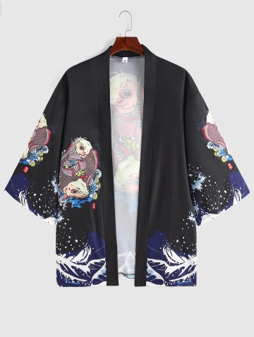 Koi Fish Ocean Waves Print Kimono Cardigan