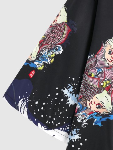 Koi Fish Ocean Waves Print Kimono Cardigan