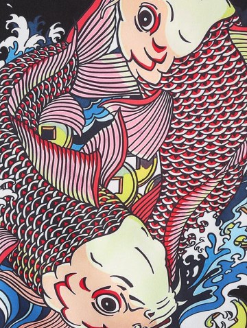 Koi Fish Ocean Waves Print Kimono Cardigan