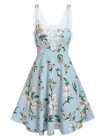 Lace Applique Floral Print Dress
