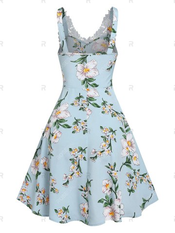 Lace Applique Floral Print Dress