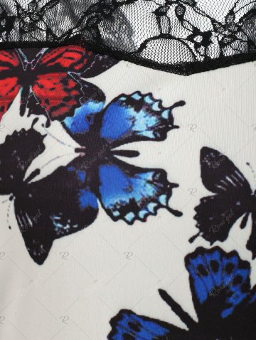 Lace Insert Butterflies Print Dress
