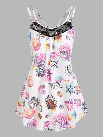 Lace Panel Marine Life Print Tank Top