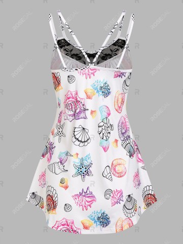 Lace Panel Marine Life Print Tank Top