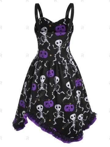 Lace-up Halloween Pumpkin Skull Ruffle Dress