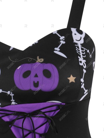 Lace-up Halloween Pumpkin Skull Ruffle Dress