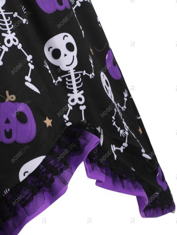 Lace-up Halloween Pumpkin Skull Ruffle Dress