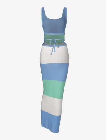 Ladder Colorblock Tie Open Back Knit Dress