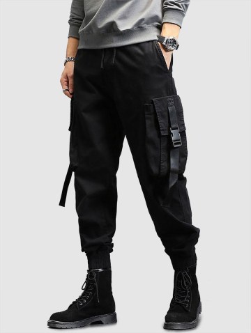 Large Pocket Buckle Design Jogger Cargo Pants