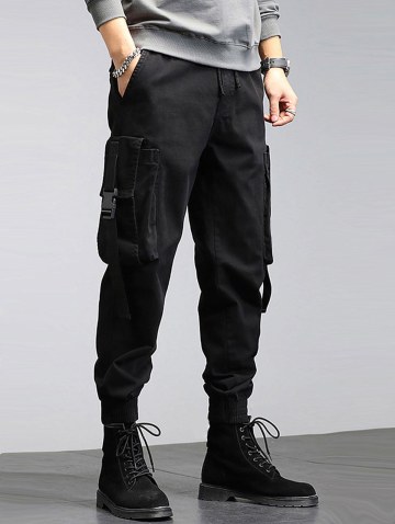 Large Pocket Buckle Design Jogger Cargo Pants