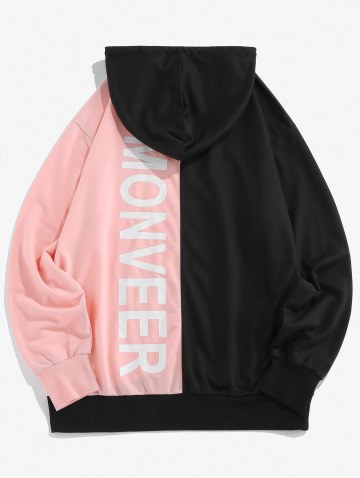 Letters Print Drawstring Contrast Hoodie